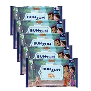 Bumtum Baby Chota Bheem Gentle Soft Moisturizing Wet Wipes | Aloe Vera & Chamomile Extracts | Paraben & Sulfate Free (Pack of 5 72 Pcs. Per Pack)
