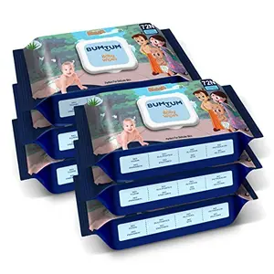 Bumtum Baby Chota Bheem Gentle Soft Moisturizing Wet Wipes With Lid | Aloe Vera & Chamomile Extracts | Paraben & Sulfate Free (Pack of 6 72 Pcs. Per Pack)