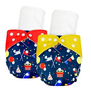 Bumtum 0 to 3 Years Baby Freesize Ultrahygiene Waterproof Cloth Diaper 5hrs Absorbency | Washable & Reusable Diaper and Cotton Soaker (Pack of 2 Birthday Red + Birthday Yellow)