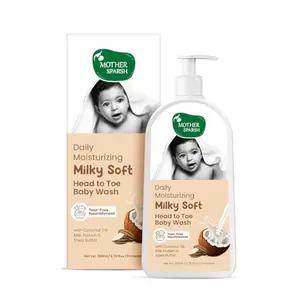 Mother Sparsh Milky Soft Head to Toe Baby Wash with Milk Protein & Shea Butter | Tear Free 2 in 1 Natural Body Wash & Shampoo for Babies | 200ml