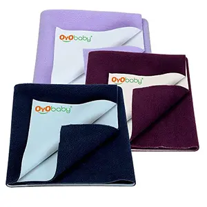 OYO BABY Anti-Piling Fleece Extra Absorbent Instant Dry Sheet for Baby Baby Bed Protector Waterproof Sheet Small Size 50x70cm Pack of 3 Dark Blue Plum & Voilet