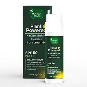 Mother Sparsh Plant Powered Hydra Marine Invisible Sunscreen Gel with SPF50 PA +++ | Broad Spectrum | Oil Free Formula With No White Cast | Suitable For All Seasons |30gm