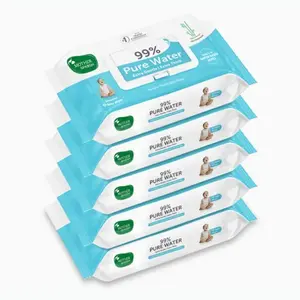 Mother Sparsh 99% Pure Water Baby Wipes Pack of 5 (40 X 5 Wipes) | Travel Friendly Pack made with Plant Based Fabric