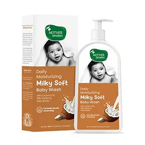 Mother Sparsh Milky Soft Baby Body Wash with Milk Protein & Coconut Oil | pH Balanced Natural Baby Wash | Tear Free Formula for Baby Bath | 400ml