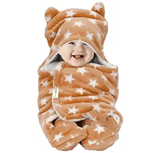 OYO BABY Baby Blanket for New Born Babies | Super Soft Baby Wrapper Baby Sleeping Bag for Babies | All Season Baby Blanket (78cm x 68cm 0-6 Months Skin Friendly Star Beige)