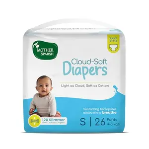 Mother Sparsh Cloud-Soft Baby Diapers Small (S) Size 26 Count (4-8kg) | Rash-Free Premium Diaper Pants | 12hr Leak Lock Protection - 2X Slimmer Non-Bulky Pant Style Diaper