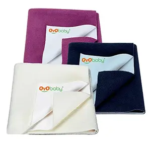 OYO BABY Anti-Piling Fleece Extra Absorbent Instant Dry Sheet for Baby Baby Bed Protector Waterproof Sheet Small Size 50x70cm Pack of 3 Dark Sea Blue Ivory & Rani Pink