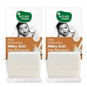 Mother Sparsh Moisturizing Milky Baby Bathing Soap Bar pH 5.5 with Milk Coconut Oil and Vitamin E Prevents Dryness & Rashes - 75g Pack of 2