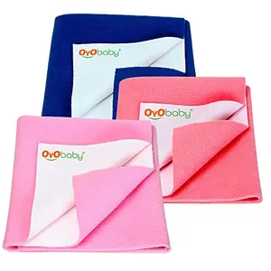 OYO BABY Anti-Piling Fleece Extra Absorbent Instant Dry Sheet for Baby Baby Bed Protector Waterproof Sheet Small Size 50x70cm Pack of 3 Pink Salmon Rose & Royal Blue