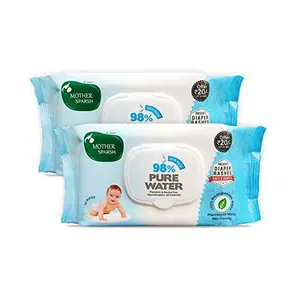 Mother Sparsh 98% Water Based Baby Wipes I Plant made Baby Wet Wipes I 80 Pcs wipes with lid Pack of 2