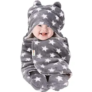 OYO BABY Baby Blankets New Born Babies | Pack of 1 Super Soft Baby Wrapper Baby Sleeping Bag for Baby Boys Baby Girls Babies (78cm x 68cm 0-6 Months Fleece Skin Friendly Star Grey)