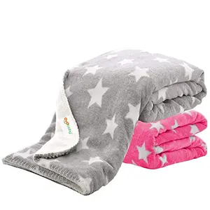 OYO BABY New Born Baby Blankets All Season Fluffy 2 Layered AC Wrapping Blanket for Baby Boys and Baby Girls Toddlers | Reversible Blanket 100cm x 75cm (0-12 Months Baby Pink & Grey Star Printed)