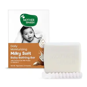 Mother Sparsh Milky Baby Bathing Soap Bar | Hypoallergenic pH 5.5 | Tear-Free Formulation | Prevents Dryness - 75g