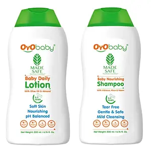 OYO BABY® New Born Combo Daily Moisturizing Natural Baby Lotion 200ml and Baby No Tears Baby Shampoo for Newborn Babies 200ml Each