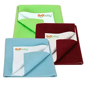 OYO BABY Anti-Piling Fleece Extra Absorbent Instant Dry Sheet for Baby Baby Bed Protector Waterproof Sheet Small Size 50x70cm Combo Pack of 3 Blue Maroon & Light Green