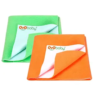 OYO BABY Waterproof Baby Bed Protector Dry Sheets for New Born Babies | Reusable Mats | Cot & Bassinet Gift Pack (Gift Pack 2 (70cm X 50cm) Peach + Light Green)