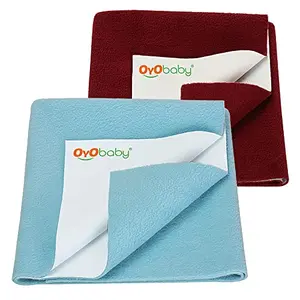 OYO BABY - Baby Water Resistant Dry Sheet - Baby Dry Sheets Extra Washable - Dry Mats for Baby - Waterproof Baby Sheets Medium Size Combo - (100x70 Cm)- Sea Blue + Maroon