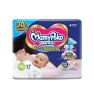 MamyPoko Pants Extra Absorb Baby Diapers New Born/X-Small (NB/XS) 17 Count Upto 5kg
