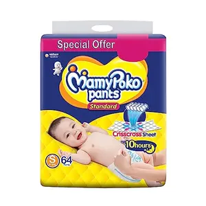 MamyPoko Pants Standard Baby Diapers Small (S) 64 Count 4-8kg