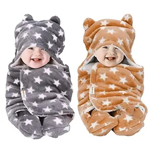 OYO BABY Baby Blankets New Born Combo Pack of Hooded Wrapper Sleeping Bag and Baby Bath Towel for 0-6 Months Baby Boys and Baby GirlsGray Pack of 2