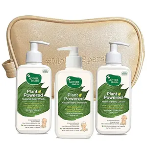 Mother Sparsh Combo Pack of Plant Powered Baby Wash Baby Shampoo and Baby Lotion 200ml Each (with Free Emerald Bag)