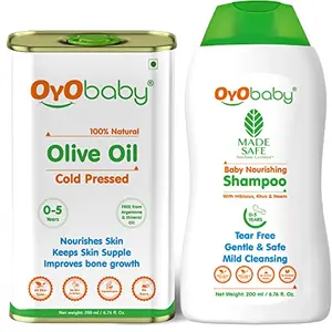 OYO BABY New Born Combo Baby No Tears Baby Shampoo for Newborn Babies and Extra Virgin Olive oil for Baby massage 200ml each