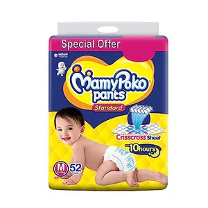MamyPoko Pants Standard Baby Diapers Medium (M) 52 Count 7-12kg