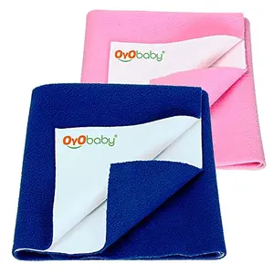 OYO BABY Waterproof Baby Bed Protector Dry Sheets for New Born Babies | Reusable Mats | Cot & Bassinet Gift Pack (Royal Blue + Salmon Rose)Small (70cm x 50cm)