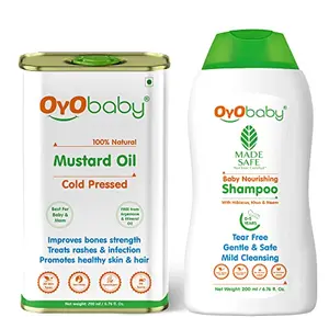 OYO BABY New Born Combo Baby Shampoo for Newborn Babies and Kachi Ghani Pure Mustard Oil for baby massage 200ml each