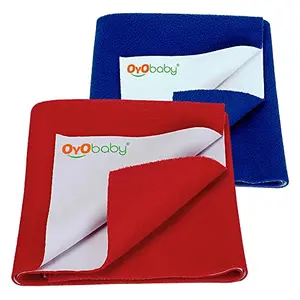 OYO BABY Waterproof Baby Bed Protector Dry Sheets for New Born Babies | Reusable Mats | Cot & Bassinet Gift Pack (Royal Blue + Red)Small (70cm x 50cm)