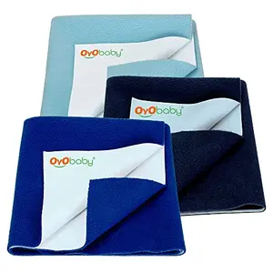 OYO BABY Anti-Piling Fleece Extra Absorbent Instant Dry Sheet for Baby Baby Bed Protector Waterproof Sheet Small Size 50x70cm Pack of 3 Royal Blue Sea Blue & Dark Sea Blue