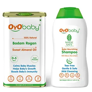 OYO BABY New Born Combo Baby Shampoo for Newborn Babies Badam Tel 100% Pure Sweet Almond oil 200ml each
