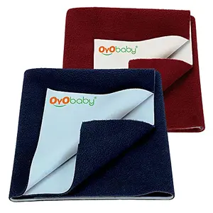 OYO BABY - Instadry Anti-Piling Fleece Extra Absorbent - Quick Dry Sheet for Baby - Baby Bed Protector - Waterproof Baby Sheet - Large(140x100 Cm)- Combo - Dark Blue + Maroon