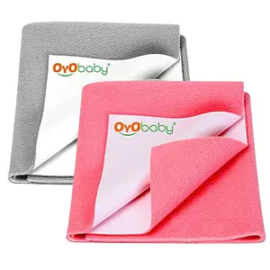 OYO BABY - Waterproof Baby Bed Protector Dry Sheets for New Born Babies - Reusable Mats - Cot & Bassinet Gift Pack -Small 70x50-(Grey + Salmon Rose)