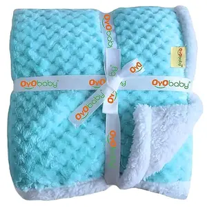 OYO BABY New Born Super Soft Baby Blanket Wrapper Sheet Cum Baby Blanket for Baby Boys Baby Girls Babies (100cm x 80cm Blue Fleece Lightweight)