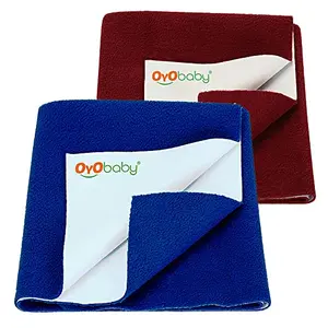 OYO BABY Waterproof Baby Bed Protector Dry Sheets for New Born Babies | Reusable Mats | Cot & Bassinet Gift Pack (Royal Blue + Maroon)