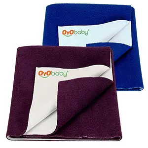 OYO BABY - Baby Water Resistant Dry Sheet - Baby Dry Sheets Extra Washable - Dry Mats for Baby - Waterproof Baby Sheets Medium Size Combo - (100x70 Cm)- Royal Blue + Plum