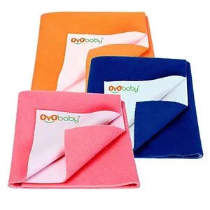 OYO BABY Waterproof Sheet Extra Absorbent Fastest Dry Sheet for Baby Anti-Piling Fleece Baby Bed Protector Medium Size 70x100cm Pack of 3 Salmon Rose Royal Blue & Peach