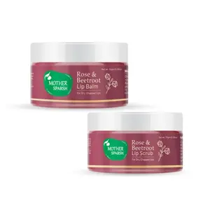 Mother Sparsh Lip Care Combo of Rose & Beetroot Lip Scrub & Lip Balm for Nourished Soft Lips- 10g Each