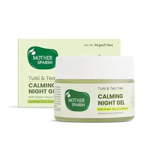 Mother Sparsh Tulsi & Tea Tree Calming Night Gel | Normal Oily Acne Prone Combination Skin | Night Cream for Women | Reset & Rejuvenate | Paraben Free | 50gm