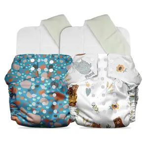 Mother Sparsh Plant Powered Cloth Diaper for Babies-Free Size | Medical Grade Fabric with 100% Organic Cotton | Reusable 13 Layer Breathable Soaker With Built-In Booster Pad | Pack of 2 (Pebbles&B.Hugs)