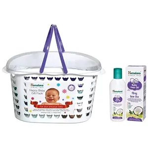 Himalaya Baby Gift Pack BasketPack of 1 SetWhite & Himalaya Baby Hair Oil 200 ml(1 Count)