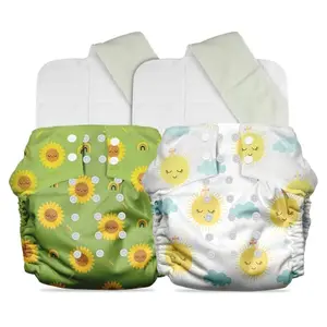 Mother Sparsh Plant Powered Cloth Diaper for Babies-Free Size | Medical Grade Fabric with 100% Organic Cotton | 13 Layer Breathable Soaker With Built-In Booster Pad | Pack of 2 (S.Sun&S.flower)