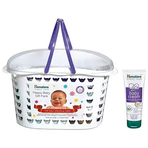 Himalaya Baby Gift Pack BasketPack of 1 SetWhite & Himalaya Baby Cream Face Moisturizer & Day Cream for Dry Skin 200ml