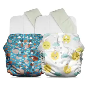 Mother Sparsh Plant Powered Cloth Diaper for Babies-Free Size | Medical Grade Fabric with 100% Organic Cotton | 13 Layer Breathable Soaker With Built-In Booster Pad | Pack of 2 (Pebbles&S.Sun)