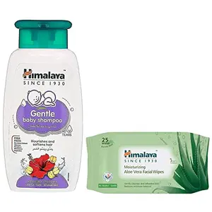 Himalaya Gentle Baby Shampoo (200ml) & Himalaya Moisturising Aloe Vera Facial Wipes 25 Count