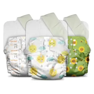 Mother Sparsh Plant Powered Cloth Diaper for Babies-Free Size | Medical Grade Fabric with 100% Organic Cotton | 13 Layer Breathable Soaker With Built-In Booster Pad | Pack of 3 (S.Sun+SFlower+B.Cute)