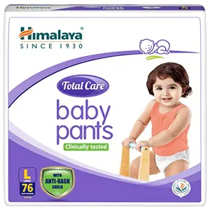 Himalaya Total Care Baby Pants Diapers Large (L) 76 Count (9 - 14 kg) With Anti-Rash Shield Indian Aloe Vera and Yashad Bhasma Silky Soft Inner Layer