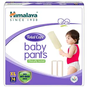Himalaya Total Care Baby Pants Diapers X-Large (XL) 74 Count (12 - 17 kg) With Anti-Rash Shield Indian Aloe Vera and Yashad Bhasma Silky Soft Inner Layer