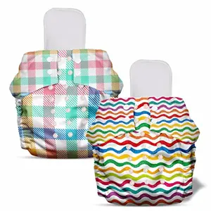 NAPPERS By Mother Sparsh Free Size Cloth Diaper For Babies | Washable & Reusable | With 1200+ GSM Dry Feel Absorbent Soaker Pad | Pack of 2 (Checker & Rainbow)